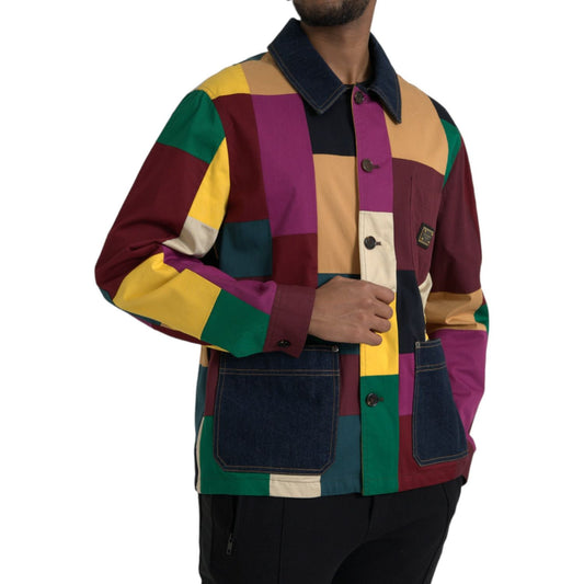 Dolce & Gabbana Multicolor Patchwork Cotton Collared Jacket Dolce & Gabbana Black
