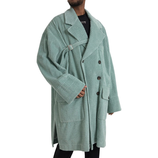 Dolce & Gabbana Blue Double Breasted Corduroy Cotton Jacket Dolce & Gabbana Light Slate Gray