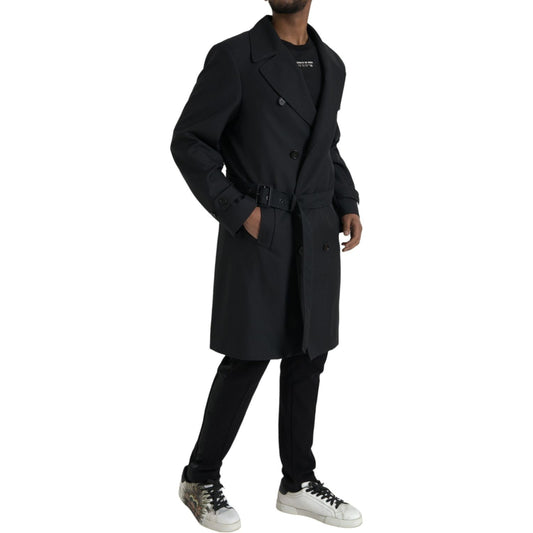 Dolce & Gabbana Black Double Breasted Trench Coat Jacket Dolce & Gabbana Black