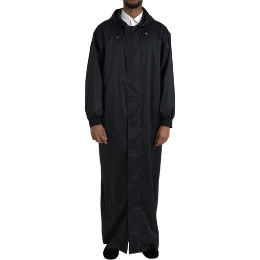 Dolce & Gabbana Black Polyester Hooded Long Windbreaker Jacket Dolce & Gabbana Black