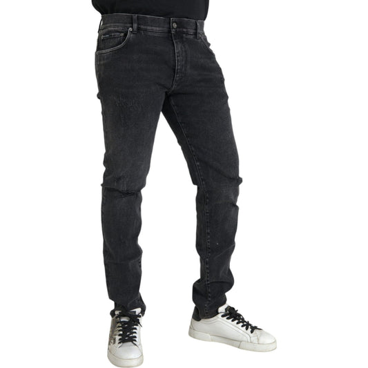 Dolce & Gabbana Gray Cotton Stretch Skinny Denim Logo Jeans Dolce & Gabbana Dark Slate Gray
