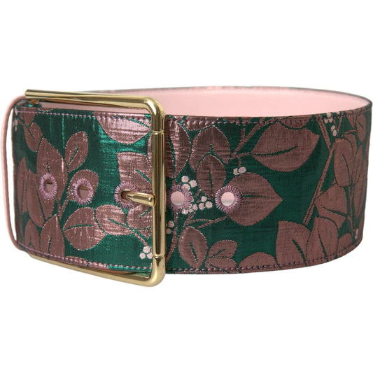 Dolce & Gabbana Multicolor Floral Jacquard Lurex Gold Buckle Belt Dolce & Gabbana Dark Olive Green