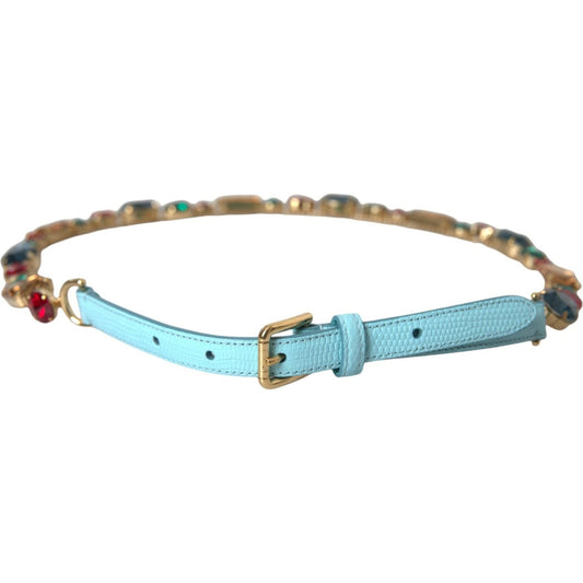Dolce & Gabbana Light Blue Leather Crystal Chain Waist Belt Dolce & Gabbana Dark Gray
