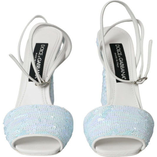 Dolce & Gabbana Light Blue Sequin Ankle Strap Sandals Shoes Dolce & Gabbana Light Gray