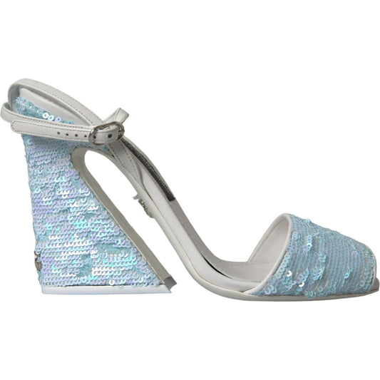 Dolce & Gabbana Light Blue Sequin Ankle Strap Sandals Shoes Dolce & Gabbana Gray