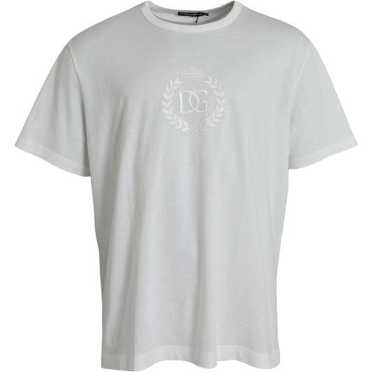 Dolce & Gabbana White Logo Embossed Cotton Crewneck T-shirt Dolce & Gabbana Gray