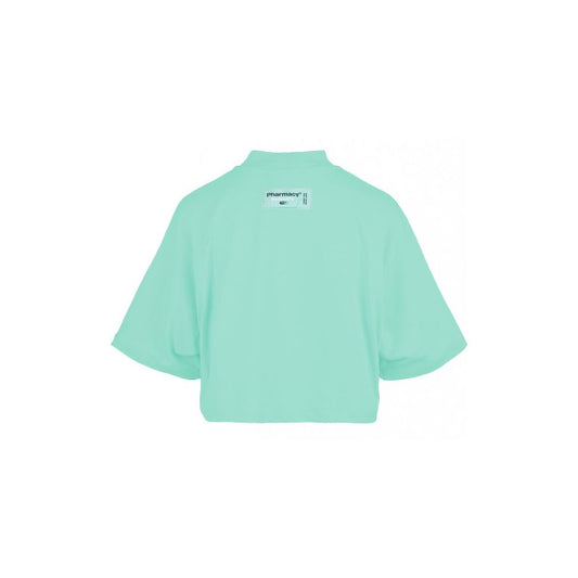 Green Pharmacy Industry cotton t-shirt with embroidered collar logo, short sleeves, back view.