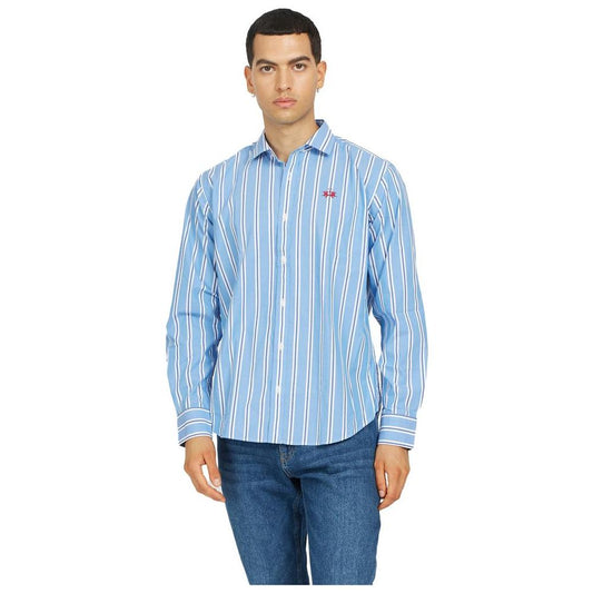 La Martina Elegant Striped Cotton Poplin Shirt La Martina Light Steel Blue
