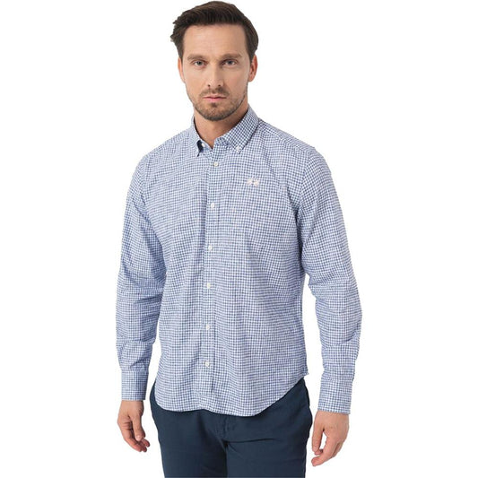La Martina Elegant Checkered Cotton Shirt with Embroidered Logo La Martina Gray