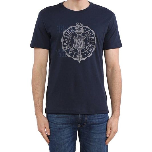 La Martina Crew Neck Graphic Jersey Tee - Refined Blue Cotton La Martina Dark Slate Gray