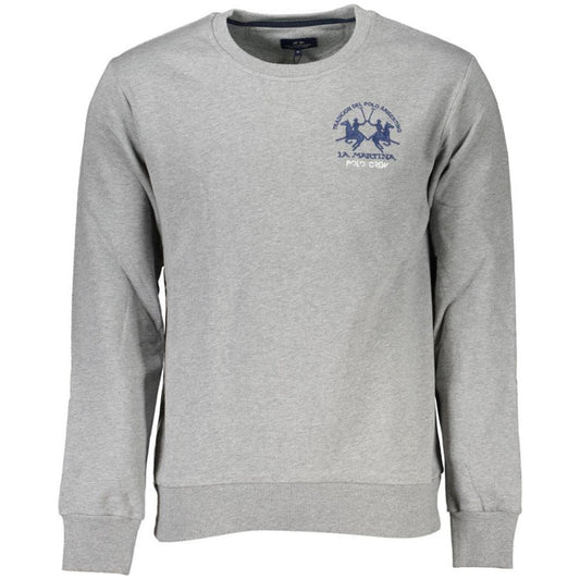 La Martina Embroidered Cotton Crewneck Sweater La Martina Dark Gray