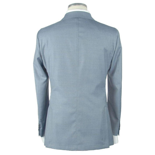 Emilio Romanelli Light Blue Wool Men Blazer Emilio Romanelli Dark Gray
