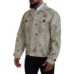 Dsquared² Off White Black Splash Print Casual Denim Jacket JKT3537-48
