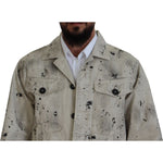 Dsquared² Off White Black Splash Print Casual Denim Jacket JKT3537-48