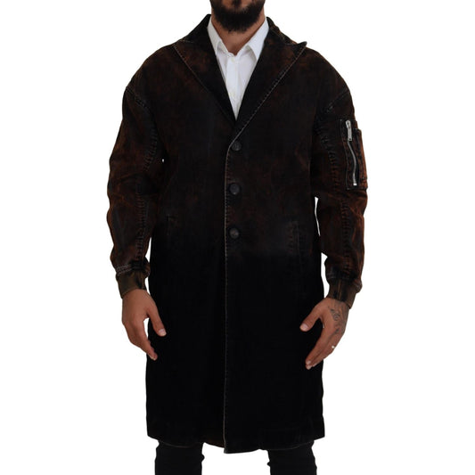Dsquared² Brown Full Button Men Long Coat Cotton Jacket Dsquared² Black