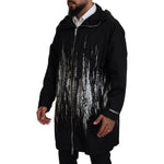 Dsquared² Black White Print Long Hooded Coat Nylon Jacket Dsquared² Black