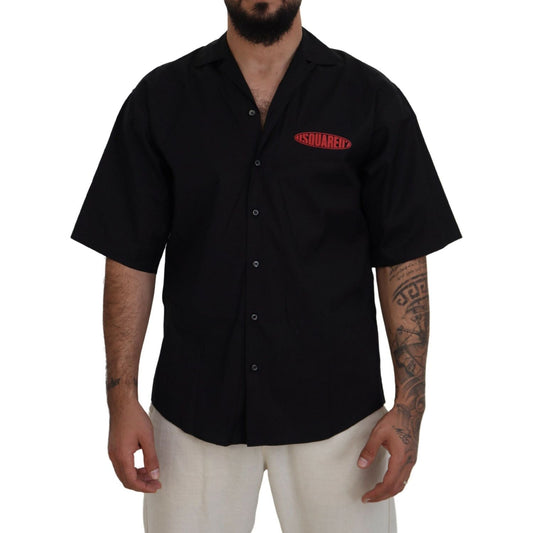 Dsquared² Black Cotton Collared Logo Print Short Sleeve Shirt Dsquared² Rosy Brown