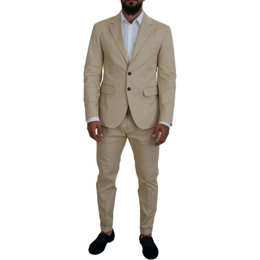 Dsquared² Beige Cotton Single Breasted 2 Piece CIPRO Suit Dsquared² Slate Gray