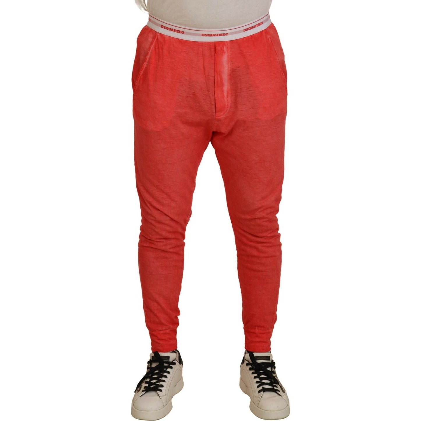 Dsquared² Orange Cotton Elastic Waist Logo Men Pants