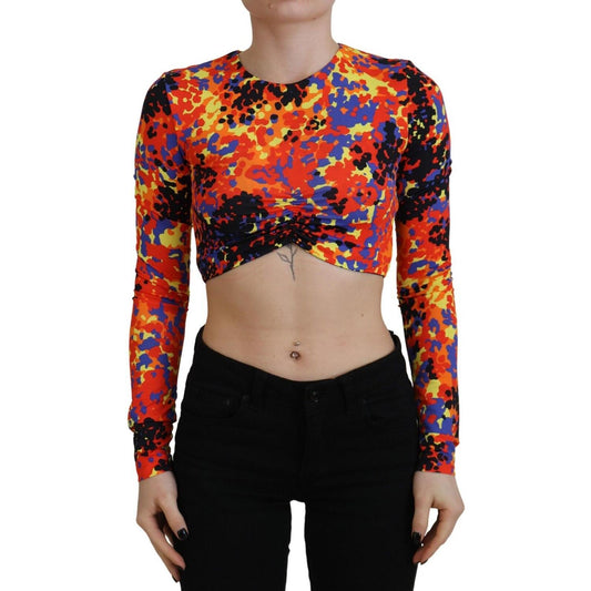 Dsquared² Multicolor Cami Long Sleeves Cropped Blouse Top Dsquared² Dark Salmon
