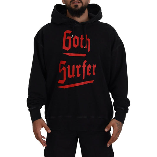 Dsquared² Black Cotton Hooded Printed Men Pullover Sweater Dsquared² Black