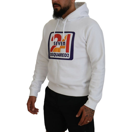 Dsquared² White Cotton Hooded Printed Men Pullover Sweater Dsquared² Gray
