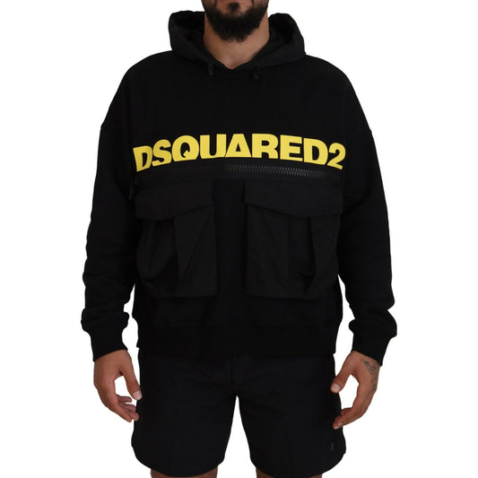 Dsquared² Black Cotton Hooded Printed Pullover Sweater Dsquared² Black