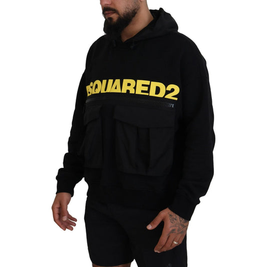 Dsquared² Black Cotton Hooded Printed Pullover Sweater Dsquared² Black
