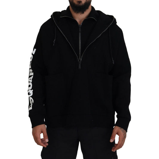 Dsquared² Black Hooded Printed Sleeves Double Zip Sweater Dsquared² Black