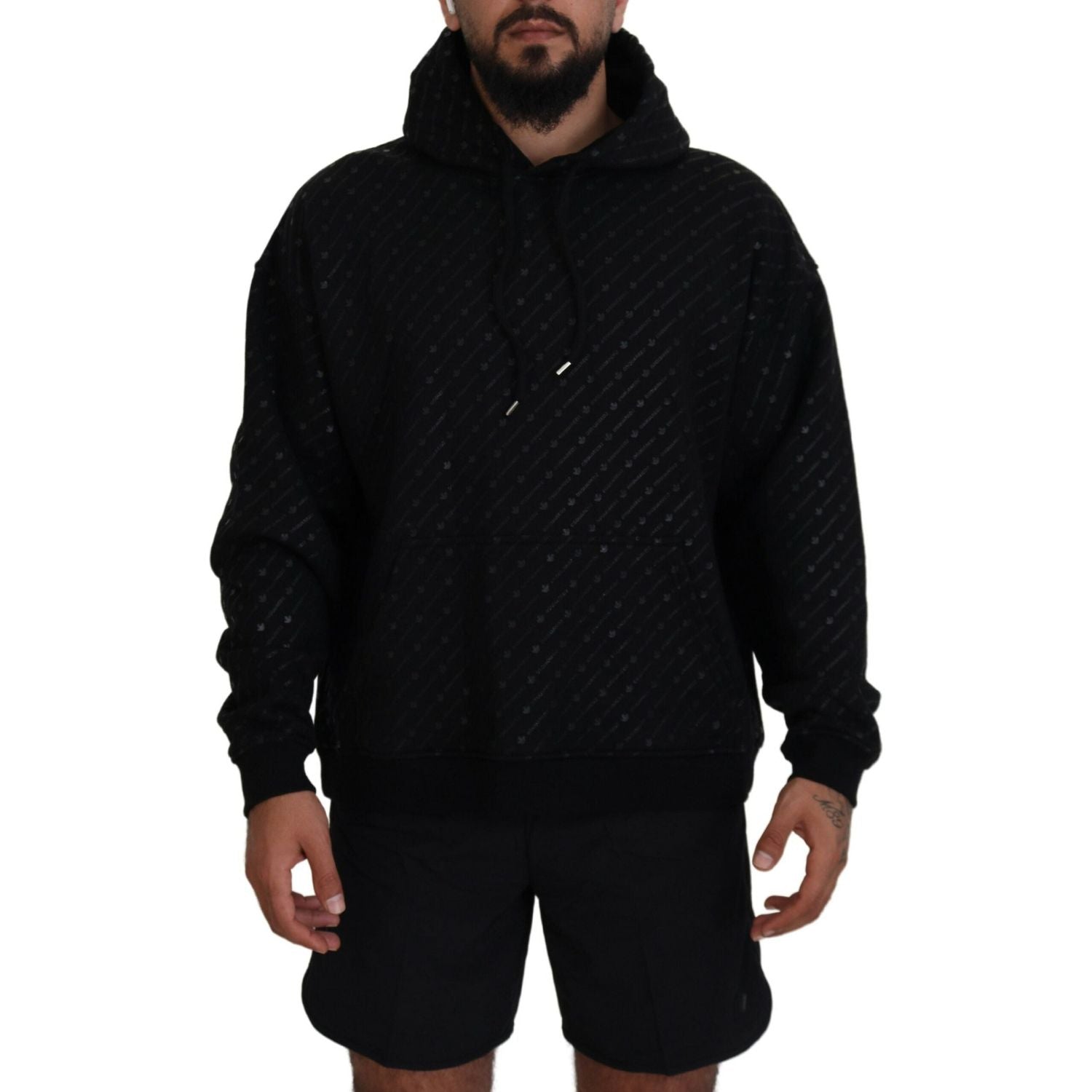 Dsquared² Black Cotton Hooded Printed Men Pullover Sweater