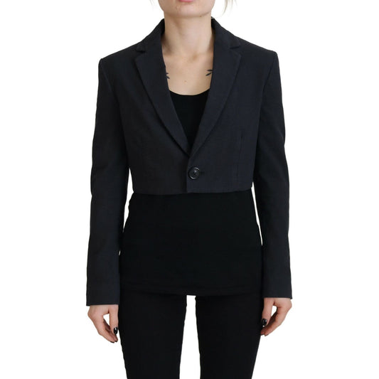 Dsquared² Black Cotton Cropped Button Blazer Jacket Dsquared² Black