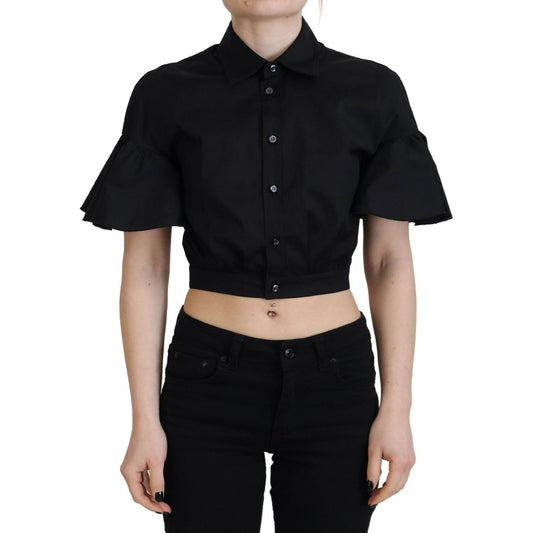 Dsquared² Black Collared Button Down Short Sleeve Cropped Top Dsquared² Rosy Brown