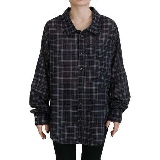 Dsquared² Black Checkered Collared Button Long Sleeves Shirt Dsquared² Black