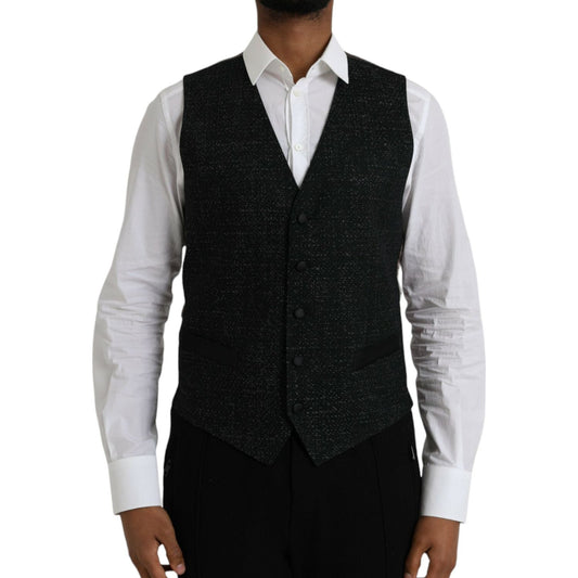 Dolce & Gabbana Black Brown Silk Waistcoat Dress Formal Vest TSH86219-48