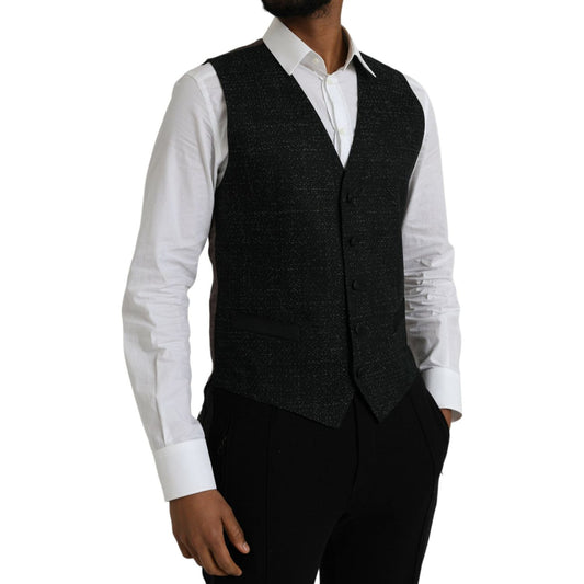 Dolce & Gabbana Black Brown Silk Waistcoat Dress Formal Vest TSH86219-48