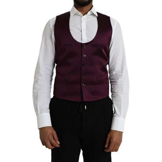 Dolce & Gabbana Maroon Satin Silk Waistcoat Dress Formal Vest TSH851976-46