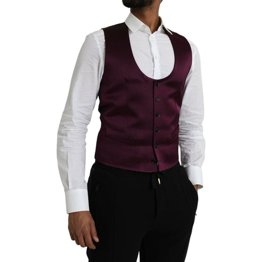 Dolce & Gabbana Maroon Satin Silk Waistcoat Dress Formal Vest TSH851976-46