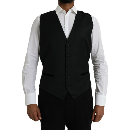 Dolce & Gabbana Black Silk Waistcoat Dress Formal Vest TSH851980-54