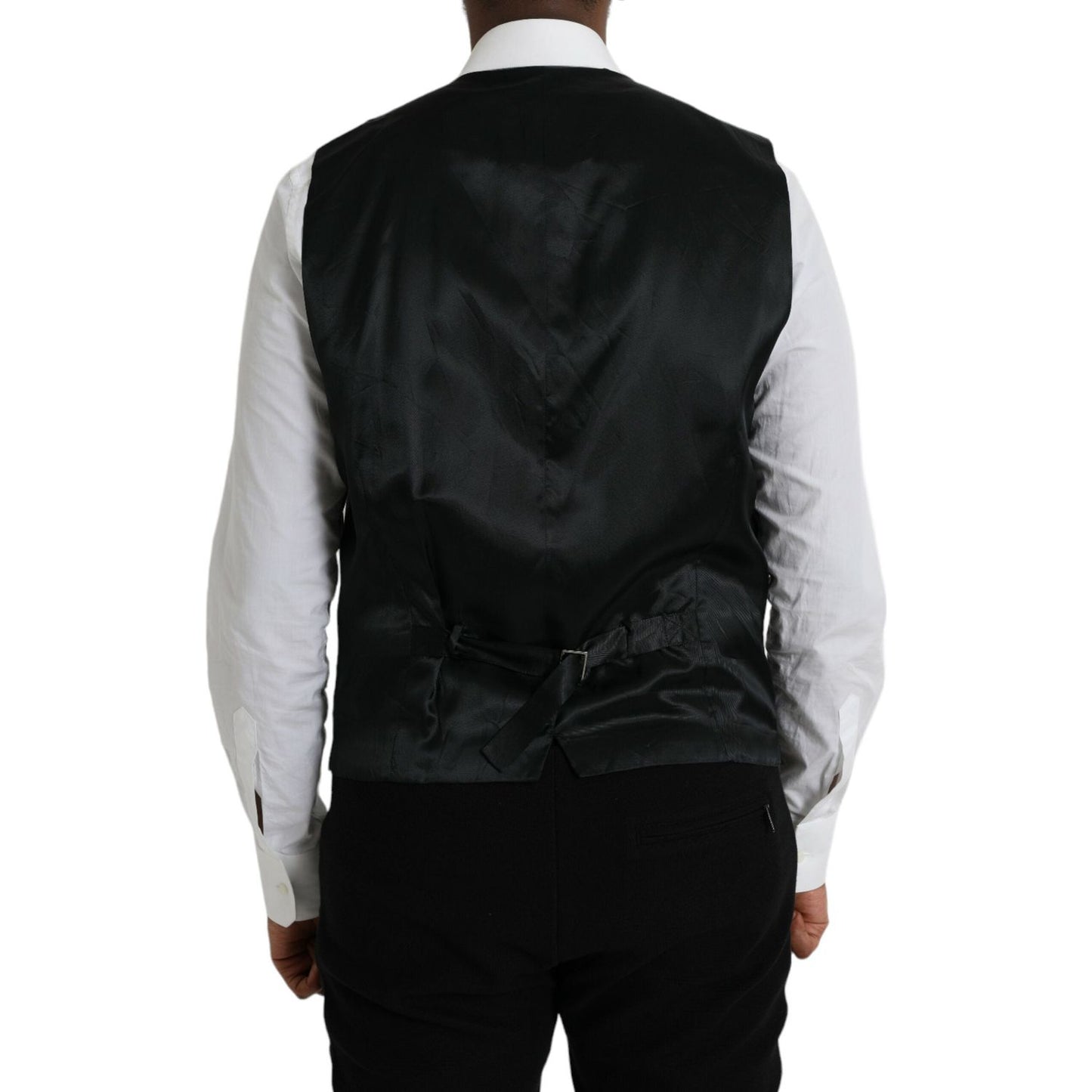 Dolce & Gabbana Black Wool Waistcoat Dress Formal Vest TSH851984-54