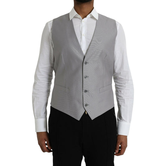 Dolce & Gabbana Light Gray Wool Formal Dress Waistcoat Vest Dolce & Gabbana Light Slate Gray