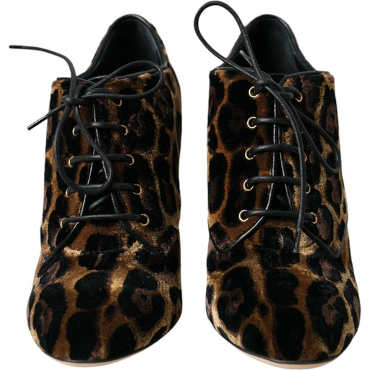 Dolce & Gabbana Brown Leopard Hair Lace Up Booties Shoes Dolce & Gabbana Black