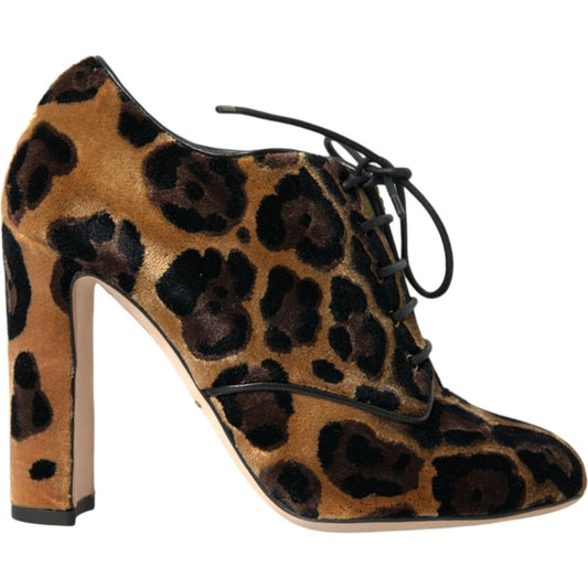 Dolce & Gabbana Brown Leopard Hair Lace Up Booties Shoes Dolce & Gabbana Black
