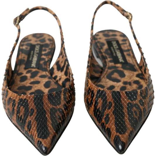 Dolce & Gabbana Brown Leopard Exotic Skin Slingback Shoes Dolce & Gabbana Dark Slate Gray