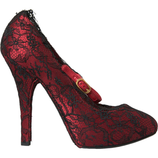 Dolce & Gabbana Red Black Floral Lace Mary Jane Pumps Shoes Dolce & Gabbana Dark Slate Gray