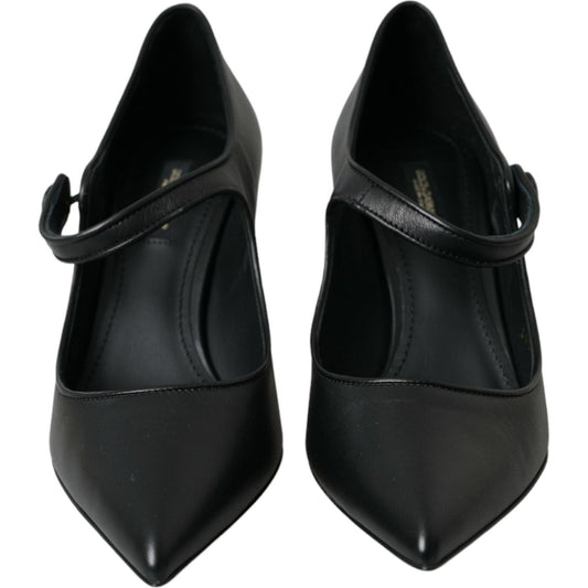 Dolce & Gabbana Black Leather Logo Heels Mary Janes Pumps Shoes Dolce & Gabbana Black