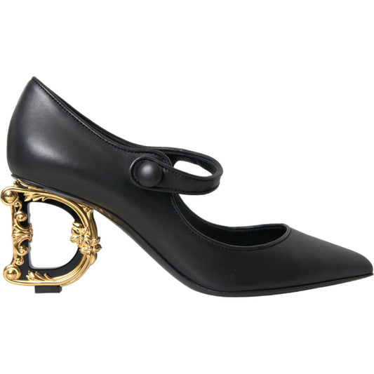 Dolce & Gabbana Black Leather Logo Heels Mary Janes Pumps Shoes Dolce & Gabbana Dark Slate Gray
