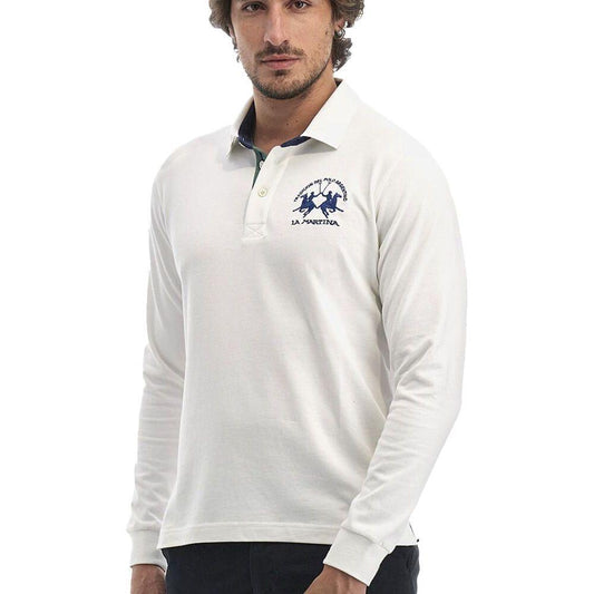 La Martina White Cotton Polo Shirt La Martina Light Gray
