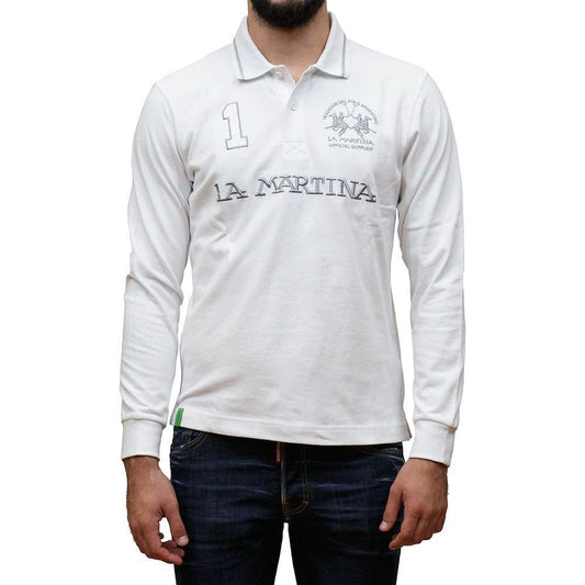 La Martina White Cotton Polo Shirt La Martina Light Gray