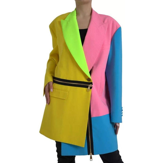 Dolce & Gabbana Multicolor Patchwork Peak Lapel Coat Jacket Dolce & Gabbana Dark Goldenrod