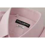 Dolce & Gabbana Light Pink Cotton Dress Formal Men GOLD Shirt TSH82969-39